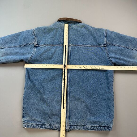 Vintage Wrangler hero Jacket Mens Medium Blue Denim Blanket Lined Utility Chore - Picture 14 of 16